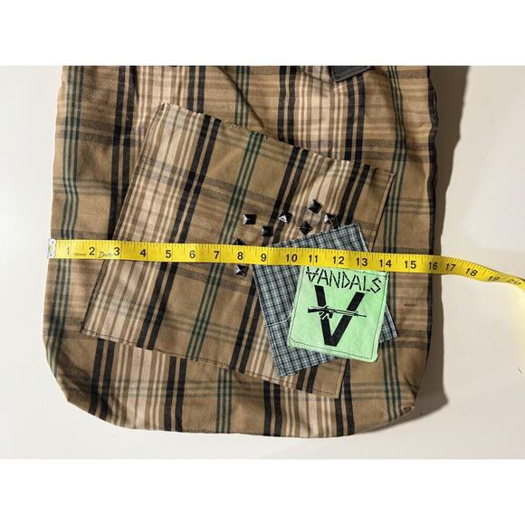 Handmade Vintage Tote Bag Punk Patch Indie Womens Brown Olive Oranges Interior - Picture 4 of 9